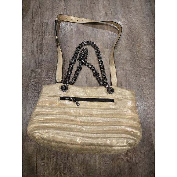 Think Royln Faux‎ Vegan Leather Shopper Tote The Windsor Distressed Gld - Picture 1 of 10